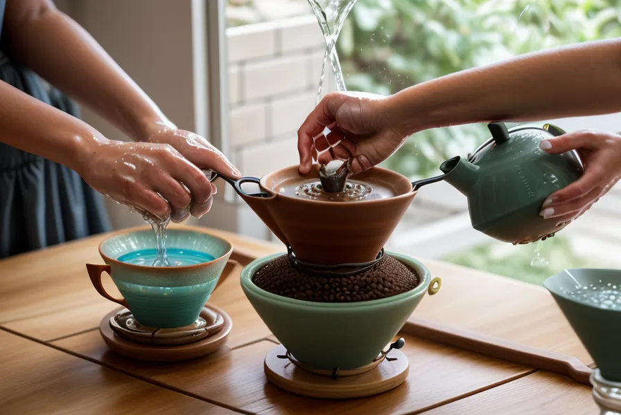 Bloom y preinfusión del café en la V60 durante una sesión de home brewing manual