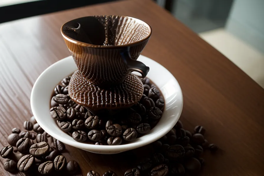 Vista superior de la cama de café plana y uniforme dentro de una Kalita Wave
